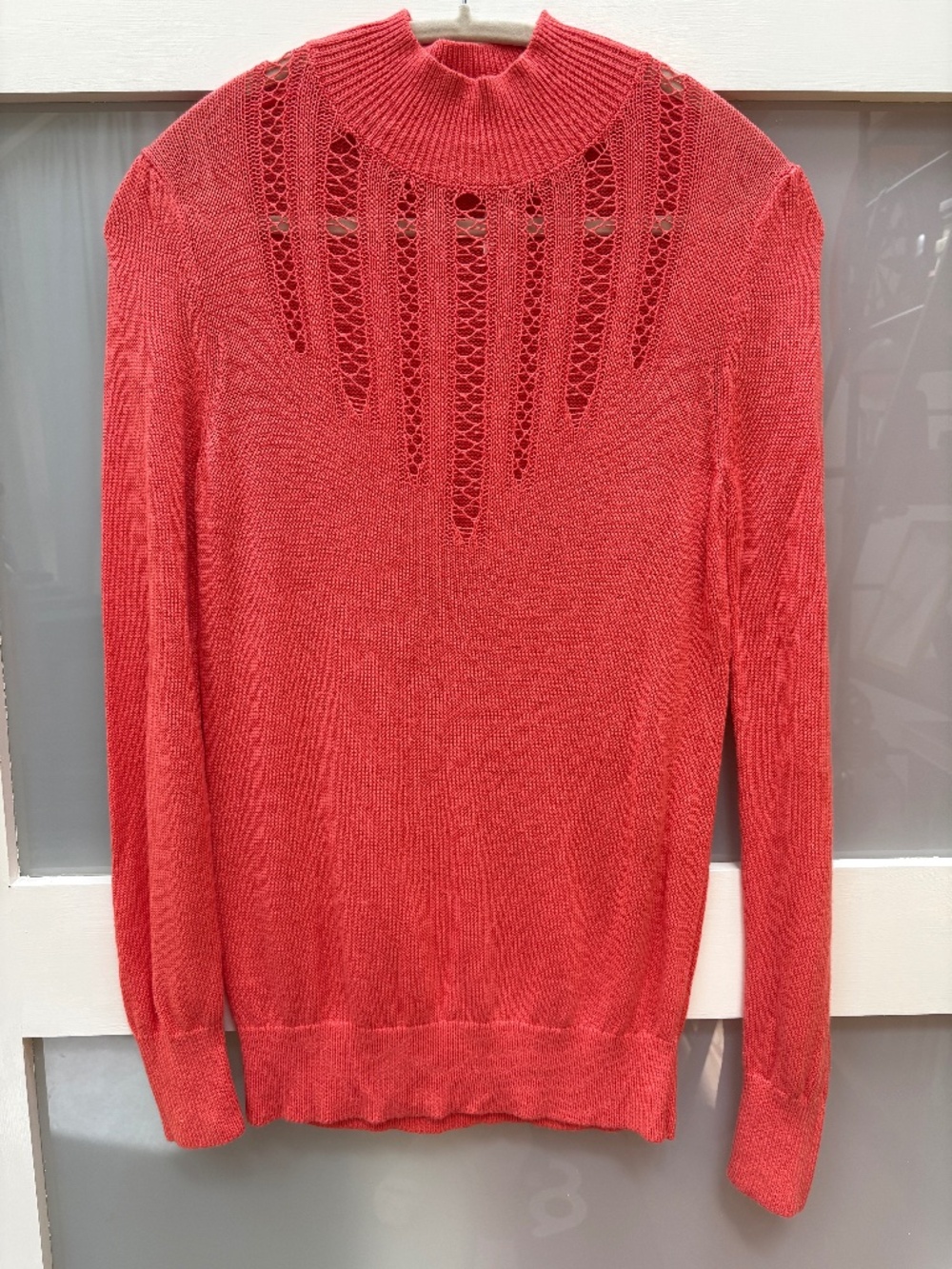 XS Mock Neck Free People Pink Sweater with Cool Lacey Collar Detail